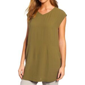 Eileen Fisher V-Neck Silk Georgette Crepe Tunic w/ Pockets Sz SP NWOT